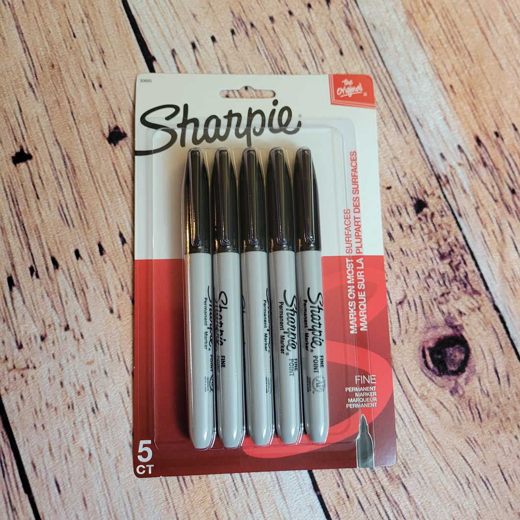 Sharpie noir - Paquet de 5 marqueurs permanents pointe fine