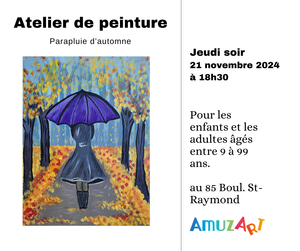 Atelier de peinture pour enfant et adulte | Jeudi soir | 21 novembre 2024 à 18h30