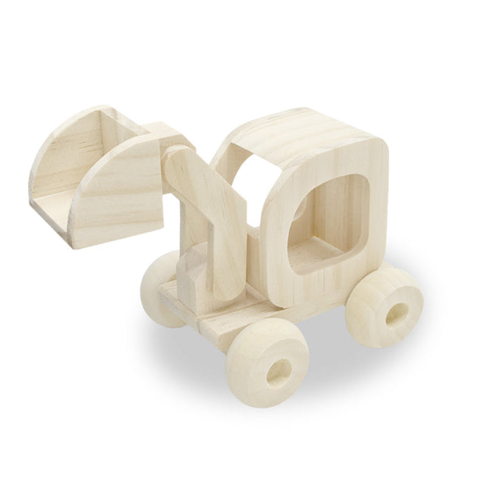 Véhicule en bois naturel à peindre (excavatrice)