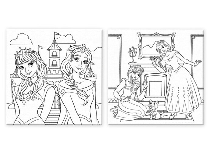 2 panneaux en carton sur toile pré-dessinés de princesse