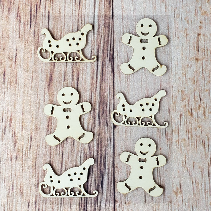 6 formes autocollantes en bois de Noël