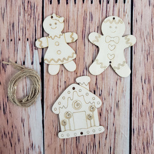 3 petites décorations de Noël en bois - formes variées