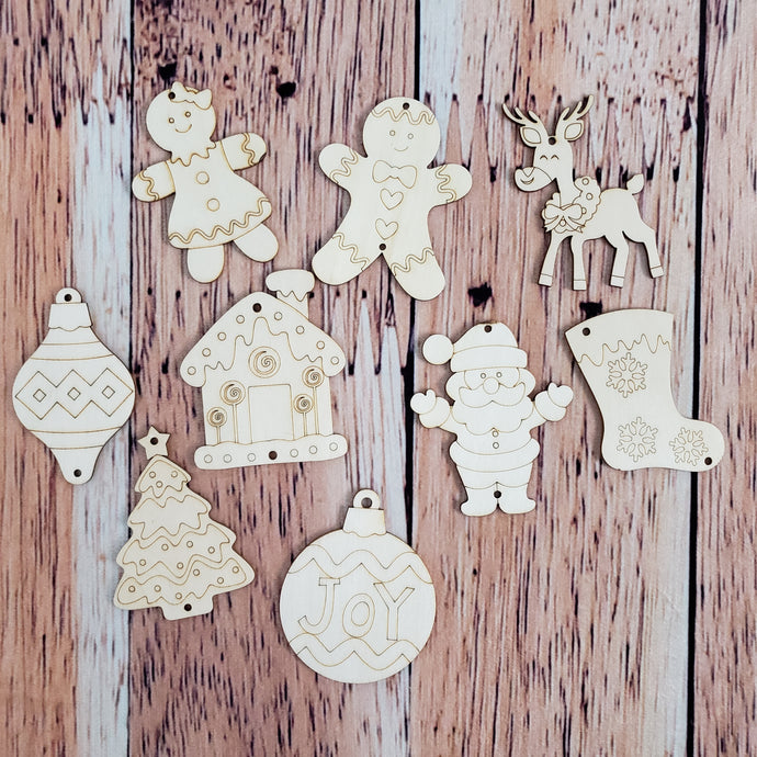 3 petites décorations de Noël en bois - formes variées