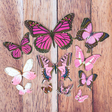 Charger l&#39;image dans la galerie, Découpes de papillons roses en carton avec effet doré