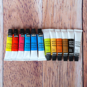 12 petits tubes de peinture aquarelle de marque Pébéo
